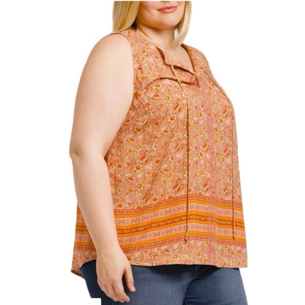 Daniel Rainn Floral Sleeveless Pink Blouse Lace Up Front Size 2X New - Picture 8 of 10